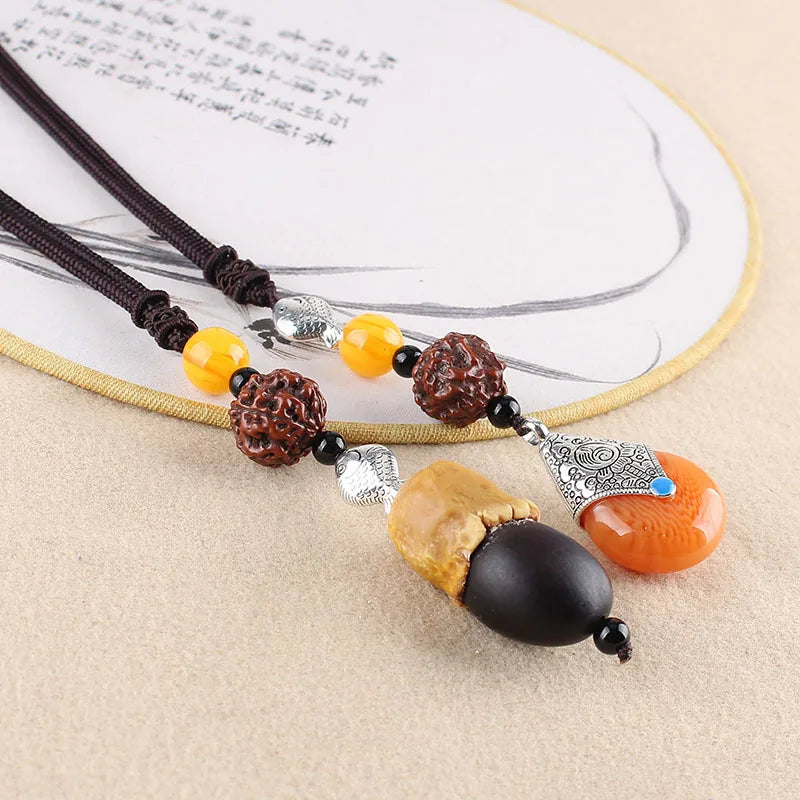 Simple ethnic style Bodhi necklace long sweater chain men's and women's versatile cotton and linen clothing accessories tourist