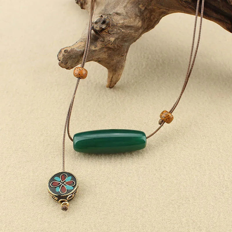 Ethnic style agate long sweater chain exotic style simple women's adjustable necklace cotton and linen clothing accessories give