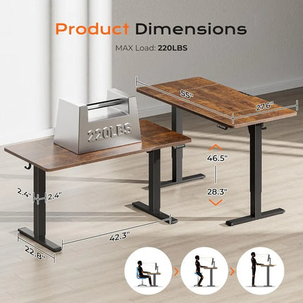 55 X 28 Large Electric Standing Desk, Height Adjustable Computer Desk, 27.6" Deep Desktop, Stand Up Gaming Office Desk