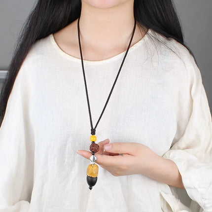 Simple ethnic style Bodhi necklace long sweater chain men's and women's versatile cotton and linen clothing accessories tourist
