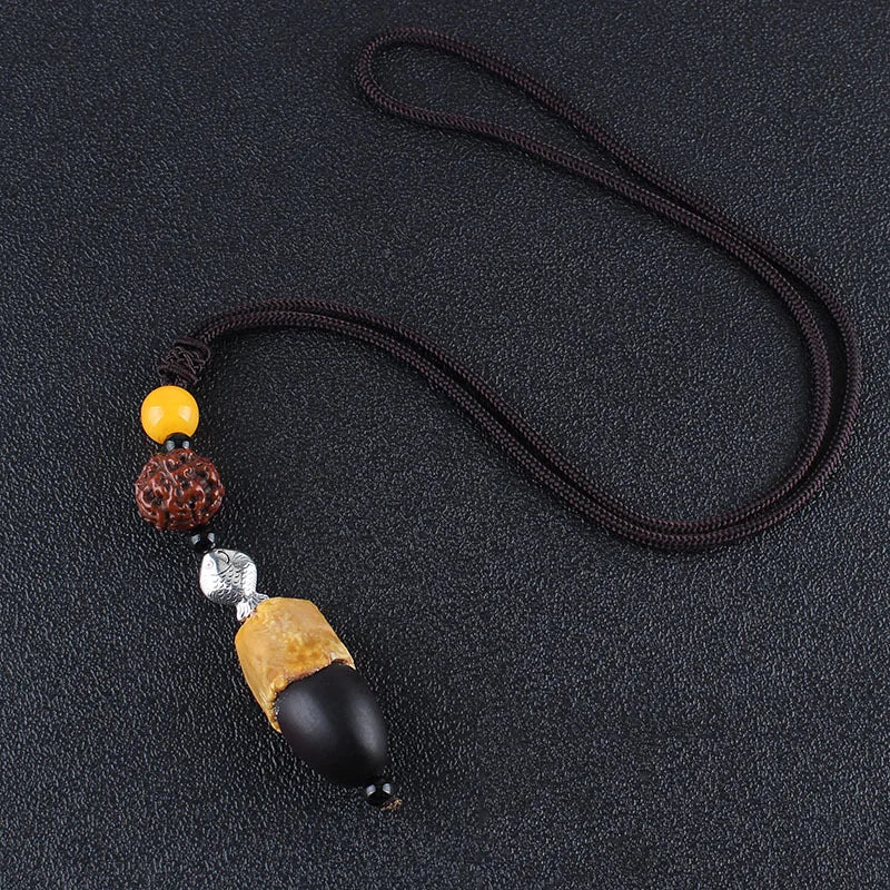 Simple ethnic style Bodhi necklace long sweater chain men's and women's versatile cotton and linen clothing accessories tourist