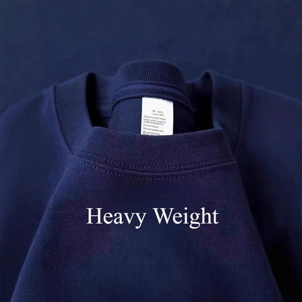 100% Cotton GSM 250G Men's T-shirt Summer Heavy Solid Color Round Neck Short Sleeve Basic Top Men's T-shirt