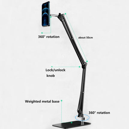 Weighted Carbon Steel Foldable Arm Stands Ball Head Mount Holder for iPhone Huawei Xiaomi Mobile Phones iPad 12.9in Tablets PC