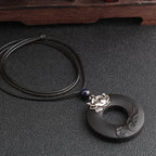 Ethnic style retro necklace women's atmospheric long sweater chain ebony pendant simple accessories cotton and linen clothing pe